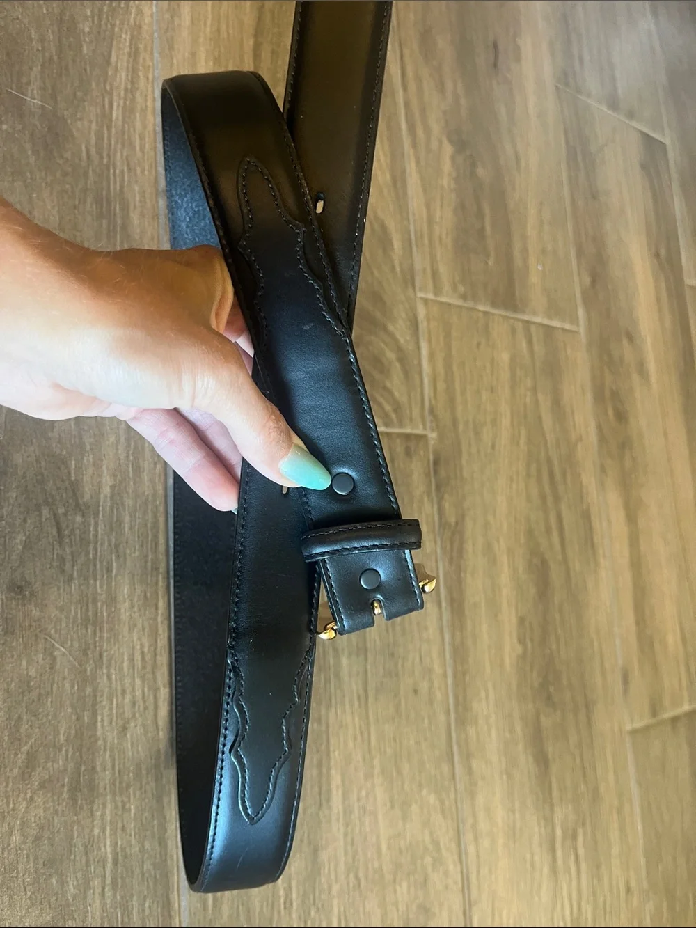 Tony Lama Black Leather Western-Stitched Men's Belt with Gold Hardware